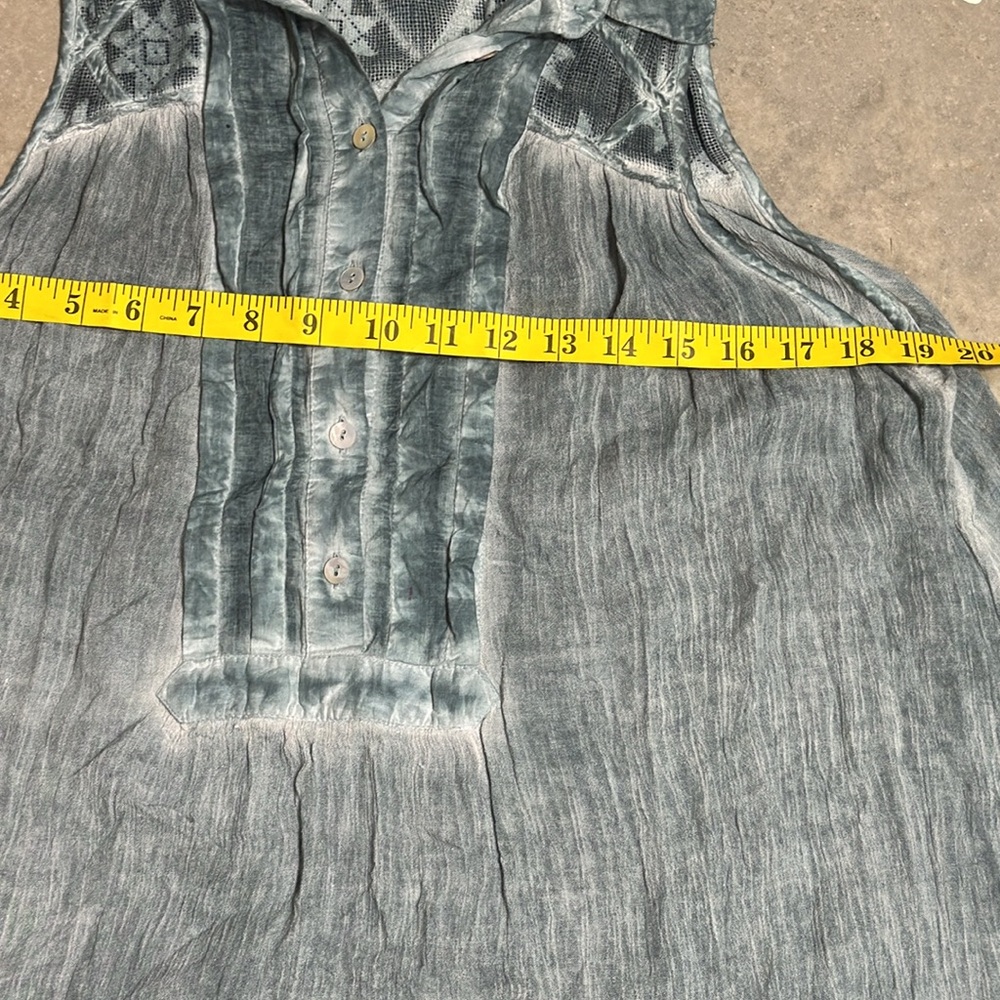 Free People Oversized Gauze Linen Flowy Collared Tank Top Washed Blue M - Picture 7 of 9